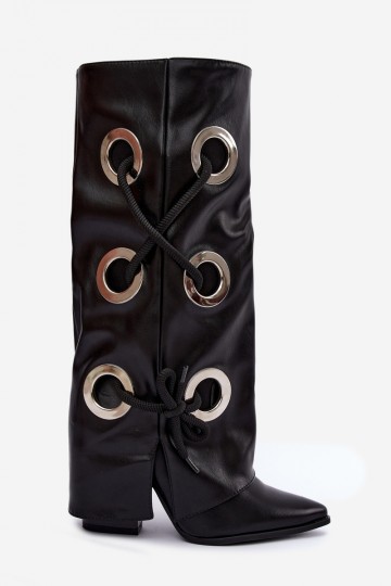 botas altas con caña atada y cordones decorativos en color negro Pamina 2