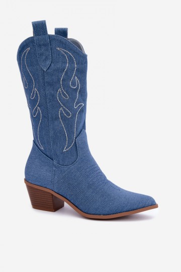 Botines de mezclilla estilo vaquero con tacones y decoración Perella