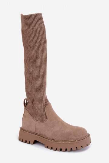 botas altas con caña tipo calcetín en color arena Sarielle