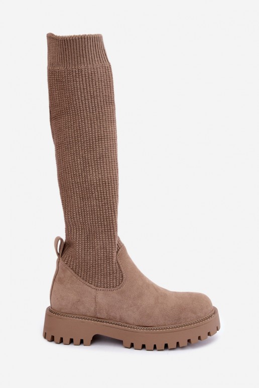 botas altas con caña tipo calcetín en color arena Sarielle