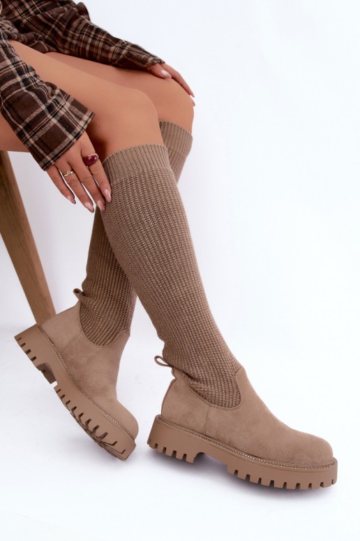 botas altas con caña tipo calcetín en color arena Sarielle