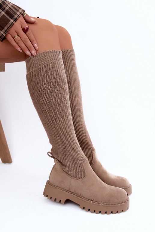 botas altas con caña tipo calcetín en color arena Sarielle