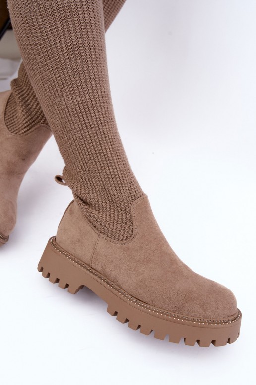 botas altas con caña tipo calcetín en color arena Sarielle