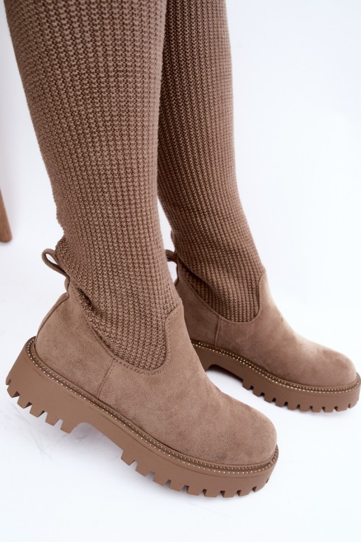 botas altas con caña tipo calcetín en color arena Sarielle