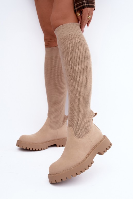 botas altas con caña tipo calcetín en color marfil Sarielle