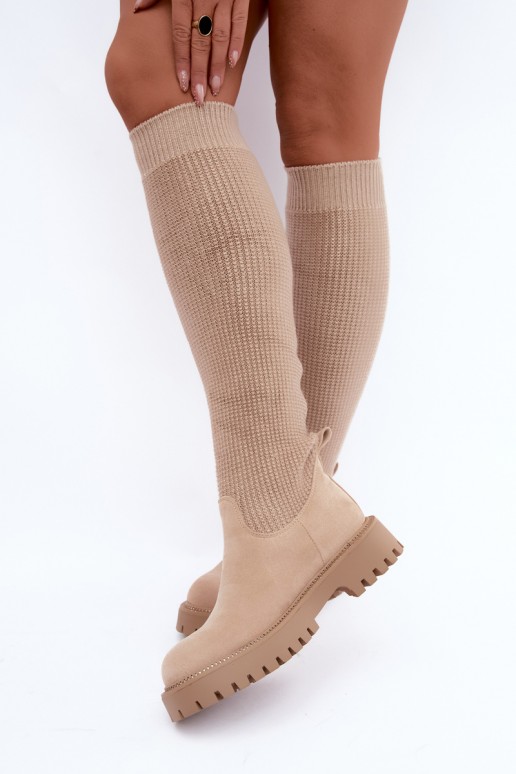 botas altas con caña tipo calcetín en color marfil Sarielle