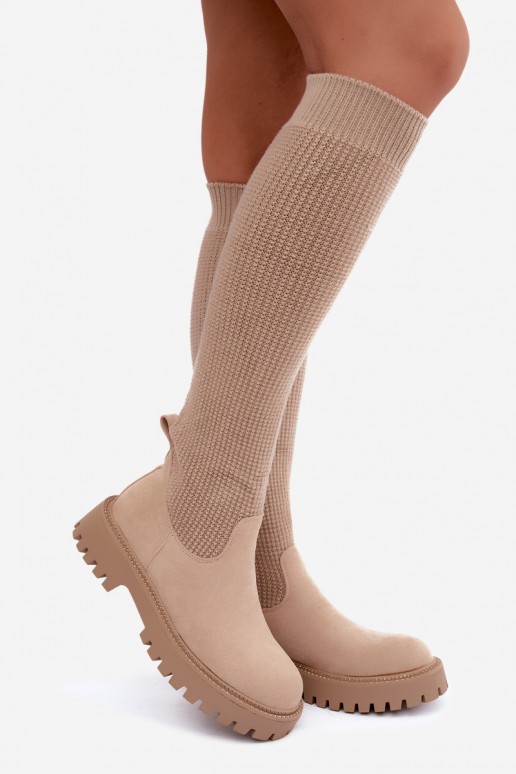 botas altas con caña tipo calcetín en color marfil Sarielle