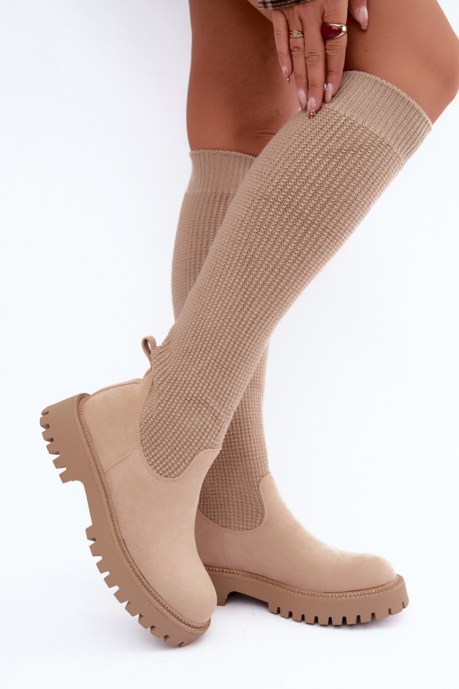 botas altas con caña tipo calcetín en color marfil Sarielle