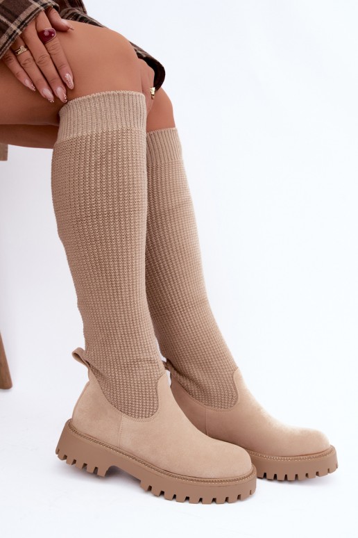 botas altas con caña tipo calcetín en color marfil Sarielle