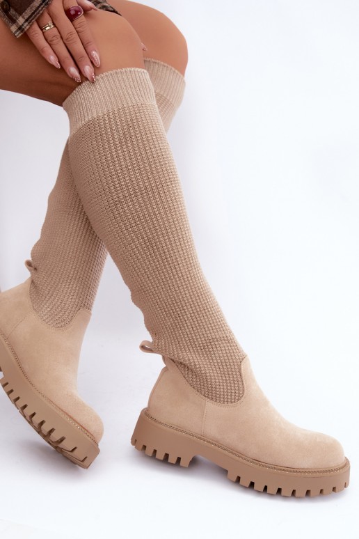 botas altas con caña tipo calcetín en color marfil Sarielle