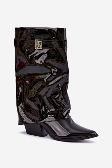 Botas negras altas con efecto charol y punta afilada Aelia