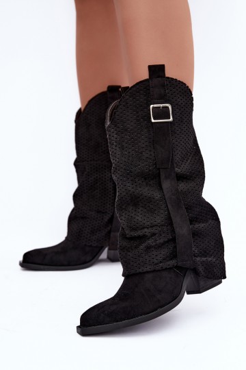 Botas negras altas de estilo vaquero con punta afilada y tacones Calenne 2