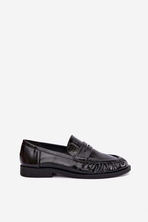 mocasines lacados con volantes en color negro Hellenne