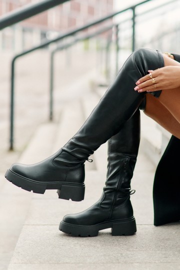 Botas negras por encima de la rodilla con plataforma de cuero sintético Loreviana