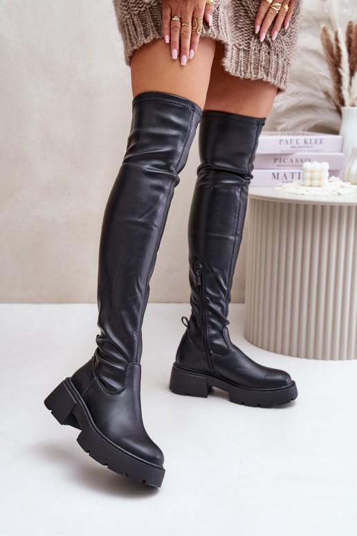 Botas negras por encima de la rodilla con plataforma de cuero sintético Loreviana