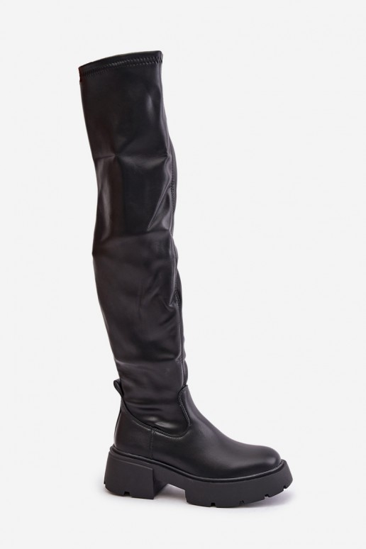 Botas negras por encima de la rodilla con plataforma de cuero sintético Loreviana