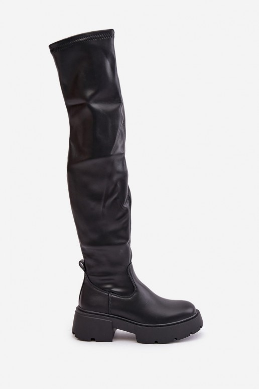Botas negras por encima de la rodilla con plataforma de cuero sintético Loreviana