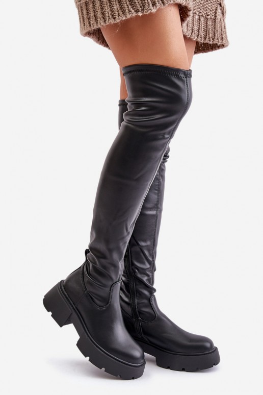 Botas negras por encima de la rodilla con plataforma de cuero sintético Loreviana