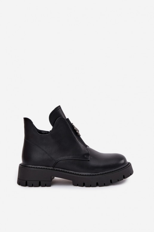 Botines negros aislados de tacón bajo para mujer con adornos Lavira