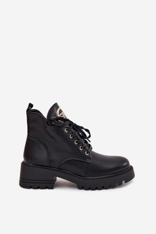 Botines aislados para mujer con detalles dorados en negro Kavirae