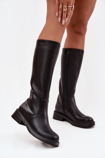 Botas negras cálidas por encima de la rodilla de cuero 2