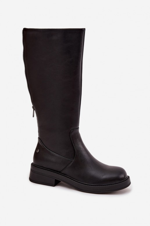 Botas negras cálidas por encima de la rodilla de cuero