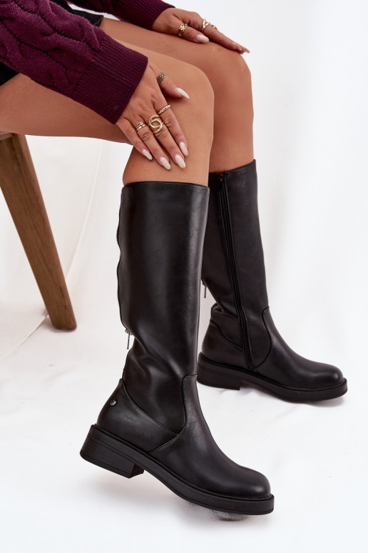 Botas negras cálidas por encima de la rodilla de cuero