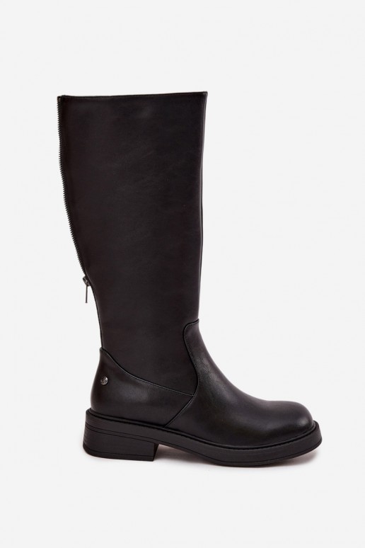 Botas negras cálidas por encima de la rodilla de cuero