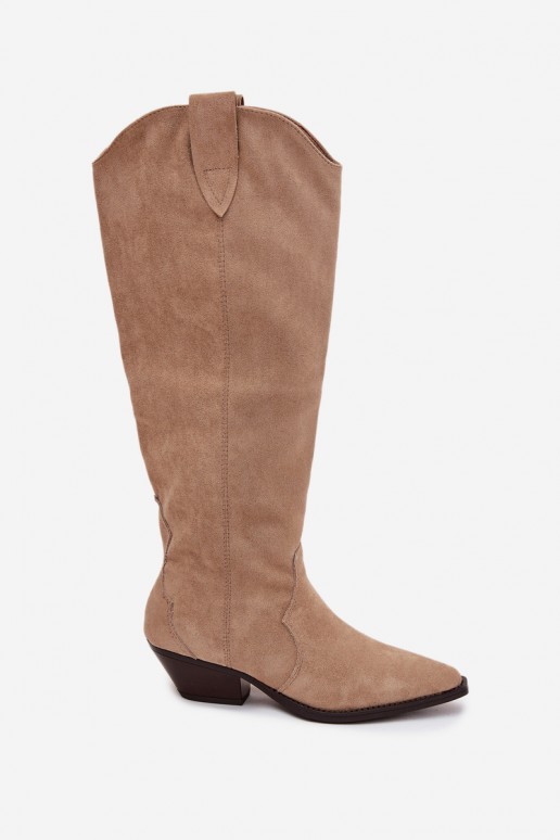 Botas largas de estilo cowboy acolchadas con tacón en ante sintético color arena Jovianne