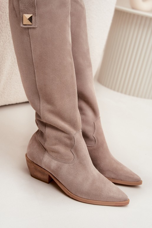 Botas de vaquero de ante sintético color capuchino con forro Zazoo 4224
