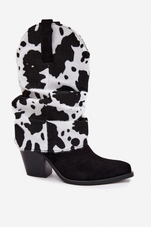 Botines de estilo cowboy con caña curva y tacones en color negro Havie