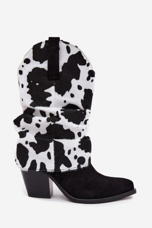 Botines de estilo cowboy con caña curva y tacones en color negro Havie