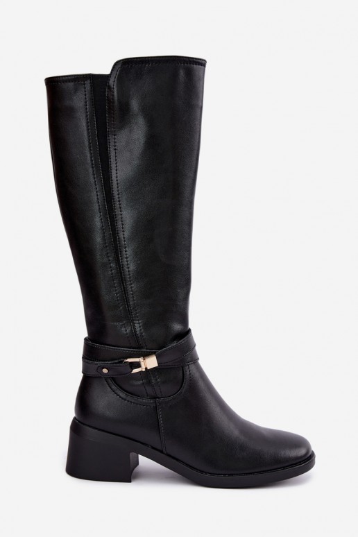 Botas altas de cuero forradas con tacones decorados Sergio Leone KZ-13 negras