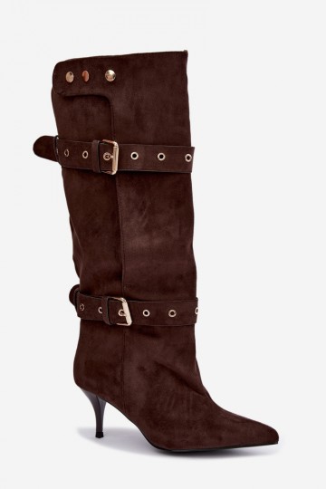 Botines marrones Isabeau con tacones finos y hebillas 2