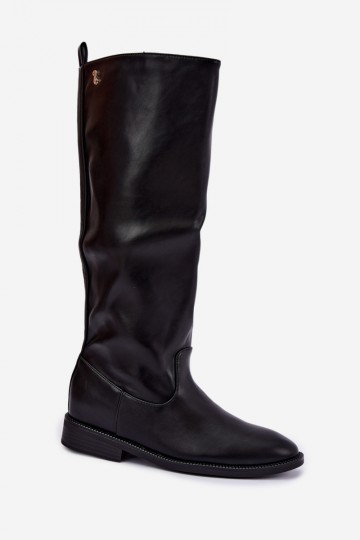 Botas altas cálidas con tacones anchos y volantes en color negro Odelira 2