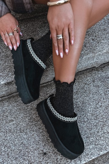 Botas de nieve bajas para mujer con flores bordadas y plataforma en negro Įjungtarirya 2