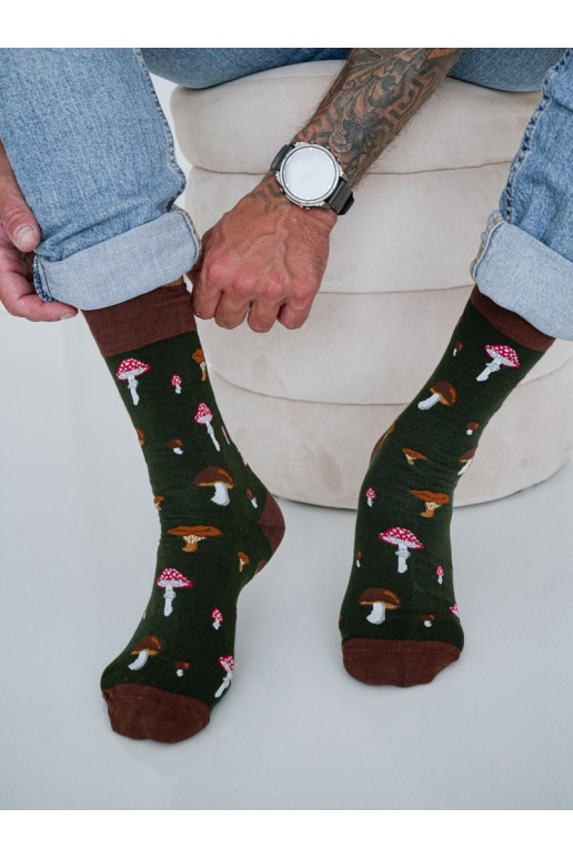 Calcetines de hombre con setas en verde botella