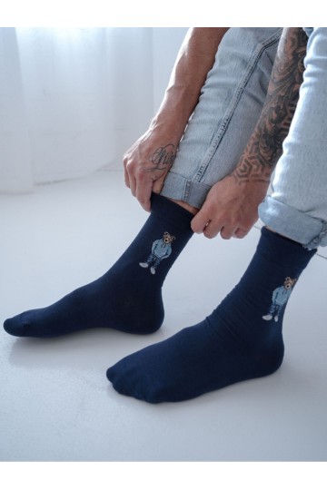 Calcetines azul oscuro para hombre Meškiukai IN Bluzie