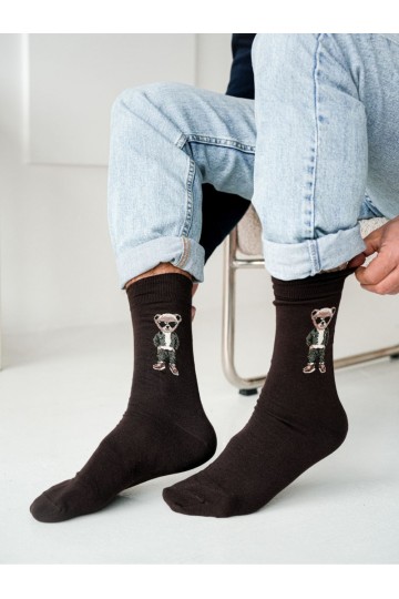 Calcetines marrón chocolate para hombre Meškiukai IN Okularach