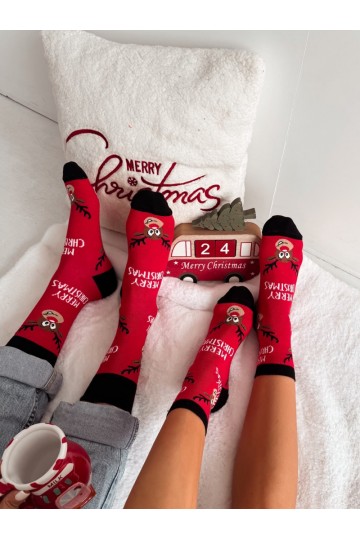 Calcetines rojos para mujer con renos navideños Merry Christmas