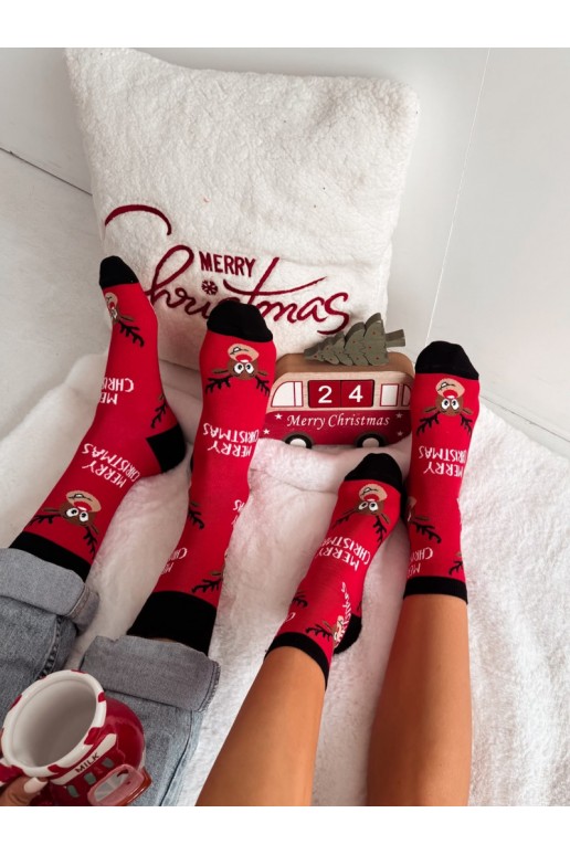 Calcetines rojos para mujer con renos navideños Merry Christmas