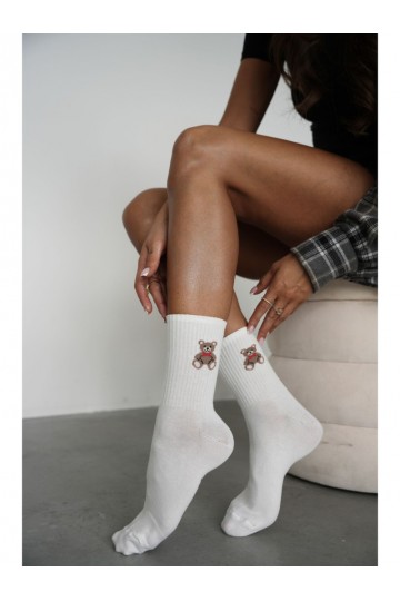 Calcetines para mujer con ositos y conchas en marfil