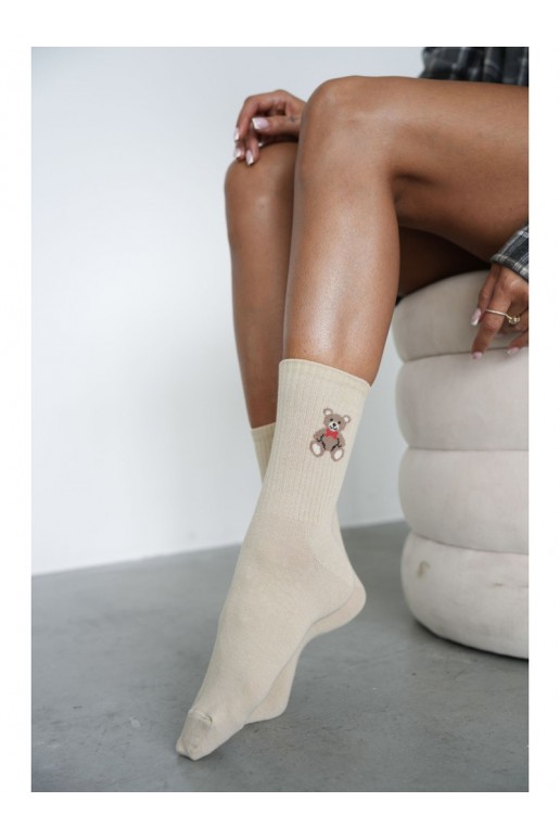 Calcetines para mujer con ositos y conchas en color arena