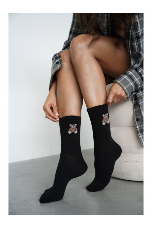 Calcetines para mujer con ositos y conchas en negro