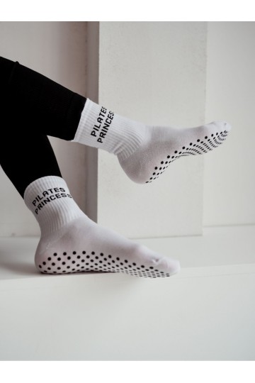 Calcetines antideslizantes para mujer PILATES PRINCESS blancos con dibujos negros