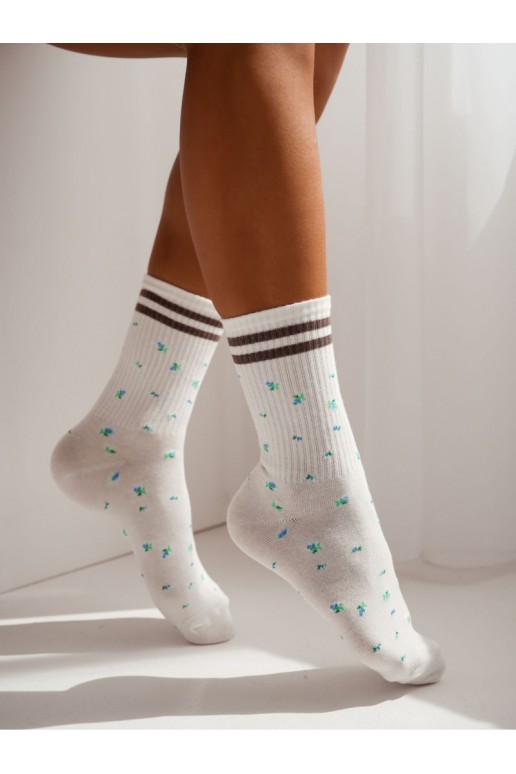Calcetines de mujer con flores y rayas marrones Ecu
