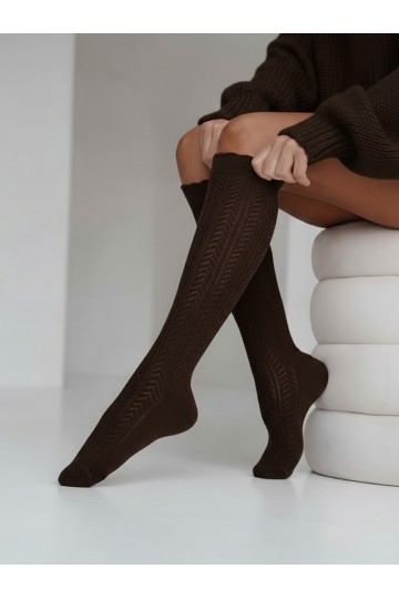 Medias de mujer con elementos de encaje Jodełka chocolate