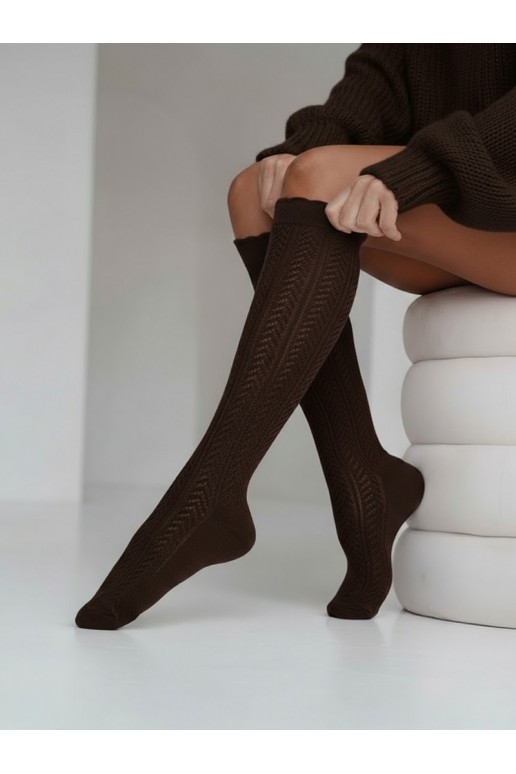 Medias de mujer con elementos de encaje Jodełka chocolate