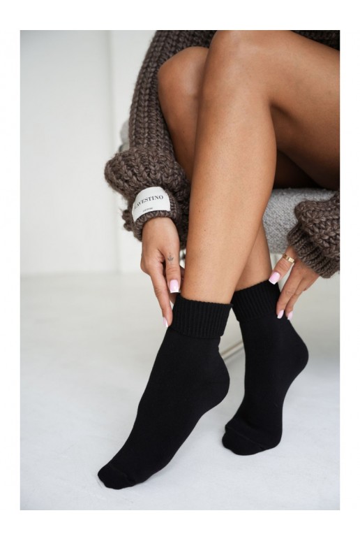 Calcetines de mujer de felpa con puños sueltos en negro
