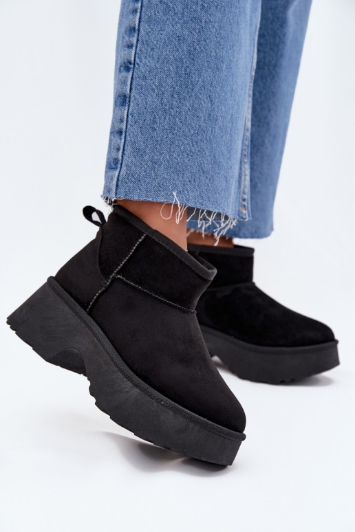 Botas de nieve bajas negras para mujer con aislamiento y piel en el interior